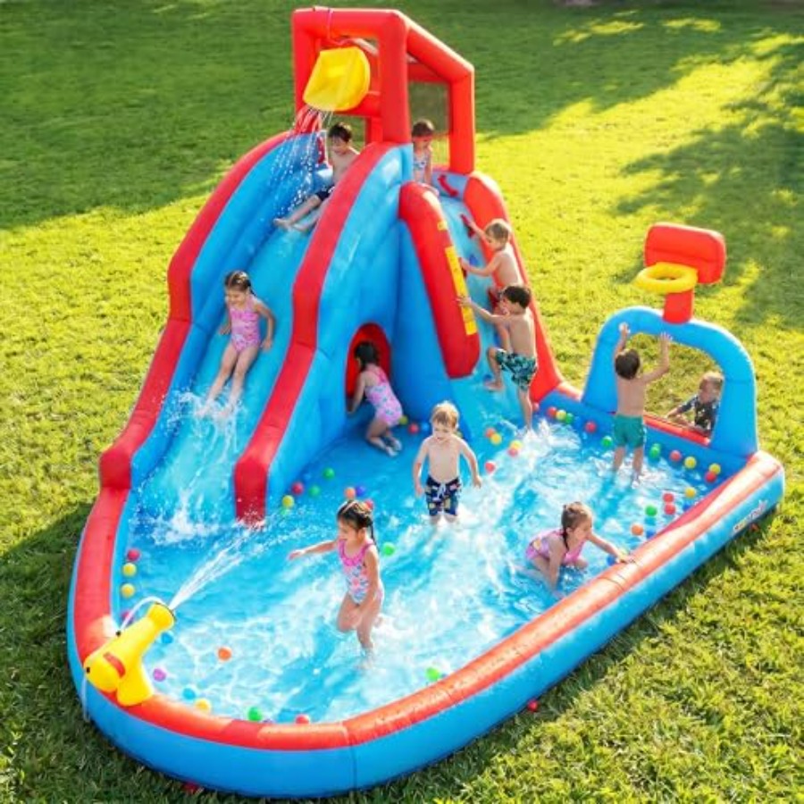 Kids Outdoor Bounce House - Tuinbuitenzwembad met opblaasbare glijbaan en springkussenpark