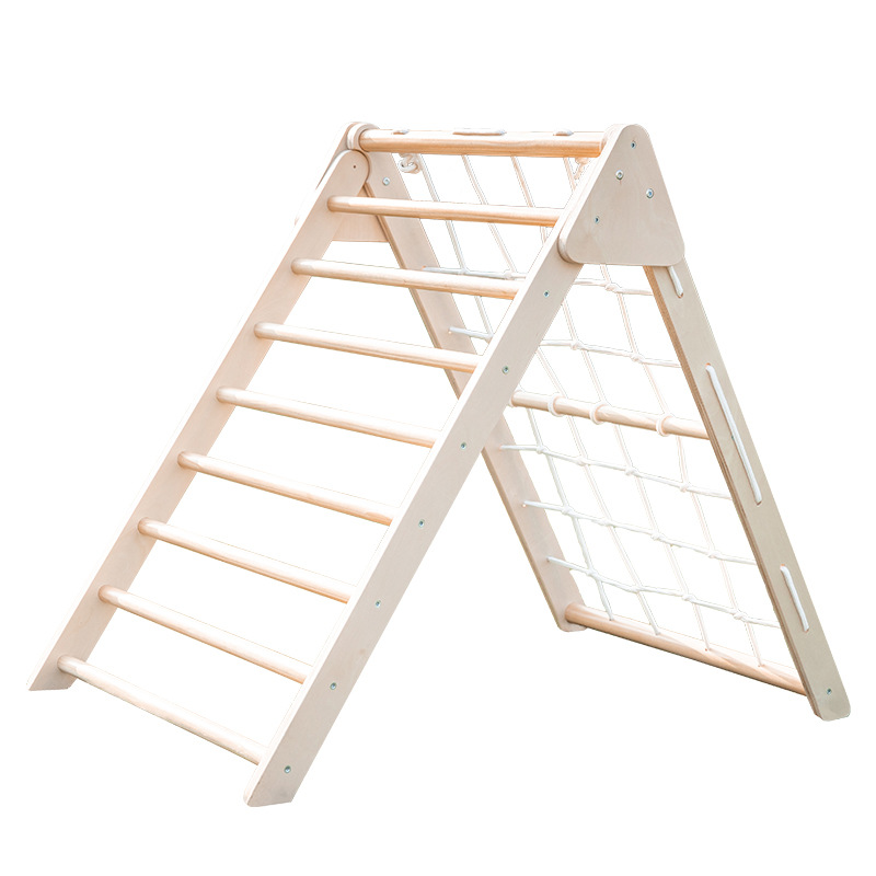 Kids Outdoor Wooden Playset - Opvouwbare houten driehoekige klimtoren met glijbaan,