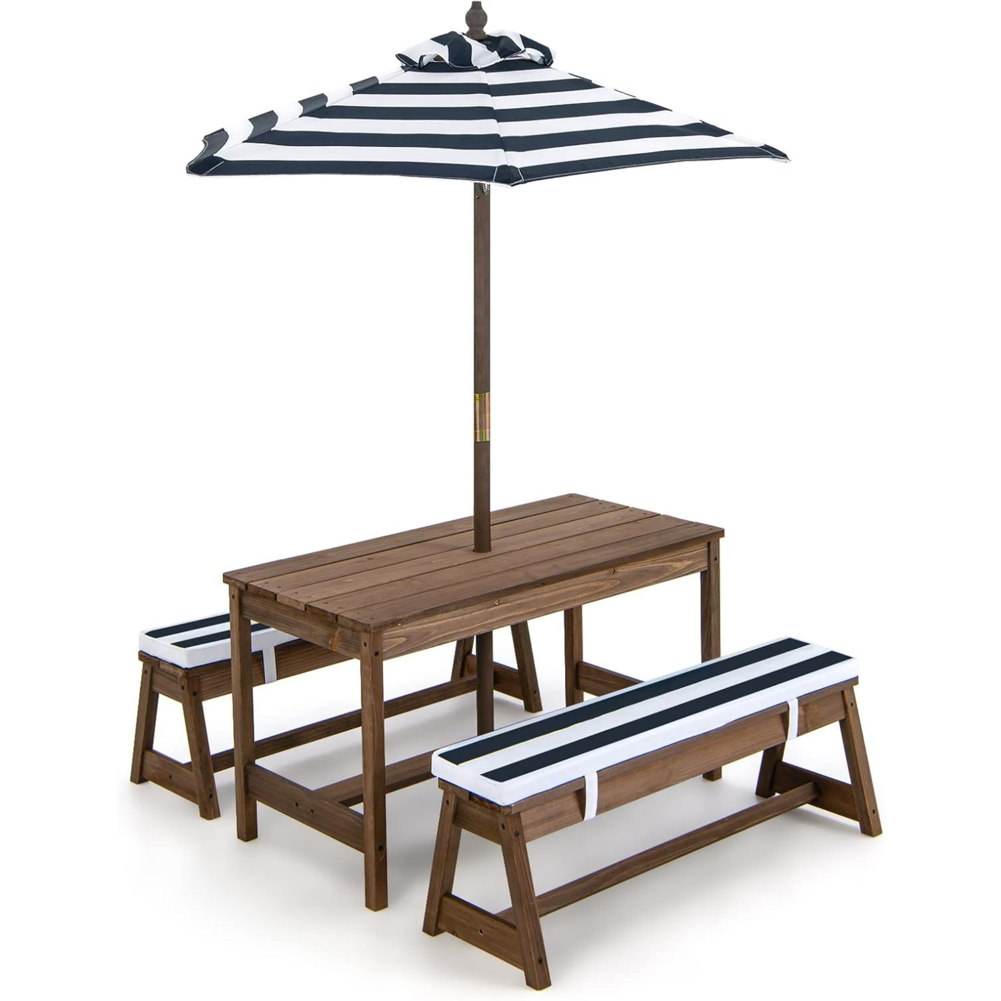 Kids Outdoor Bench With Umbrella - Kinderpicknicktafel met opvouwbare parasol, houten tafel-