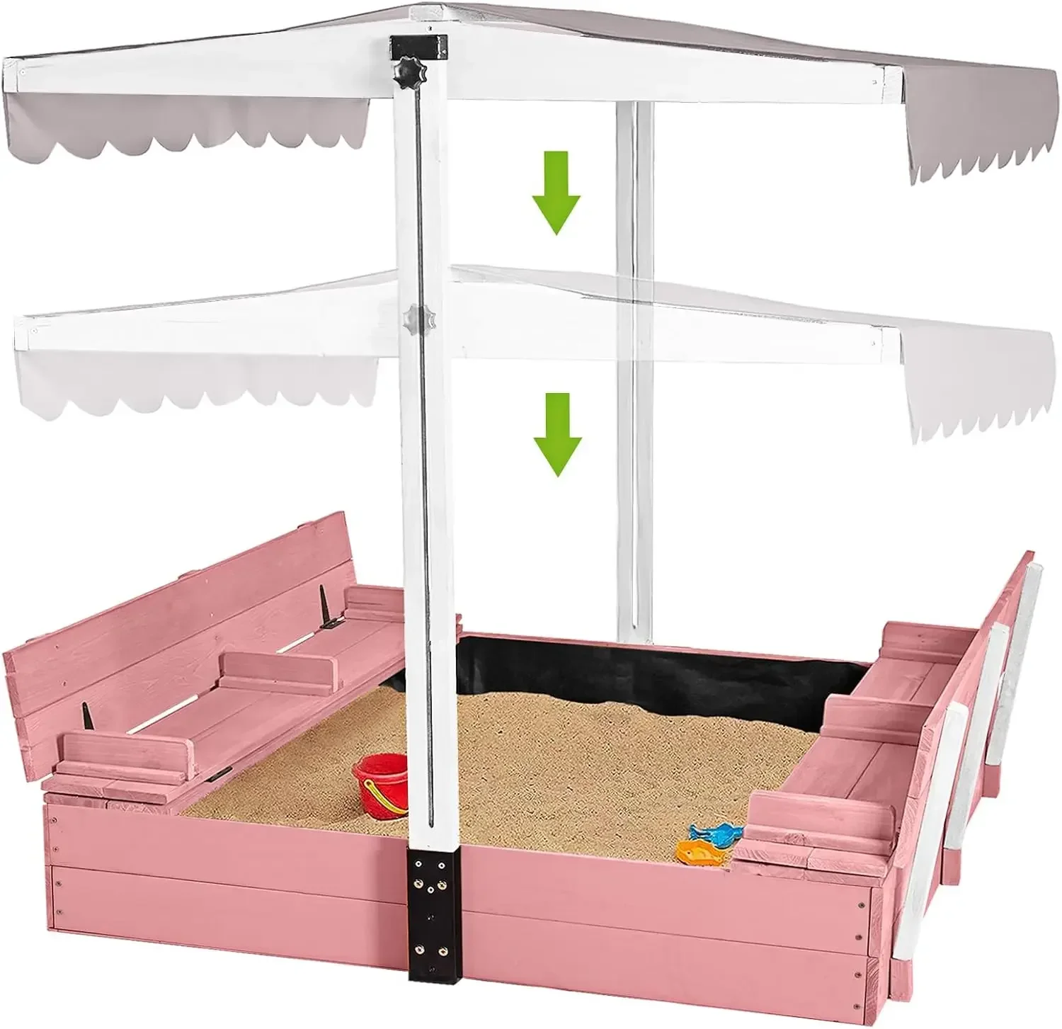 Kids Outdoor Bench - Houten buitenzandbak voor kinderen met kap,