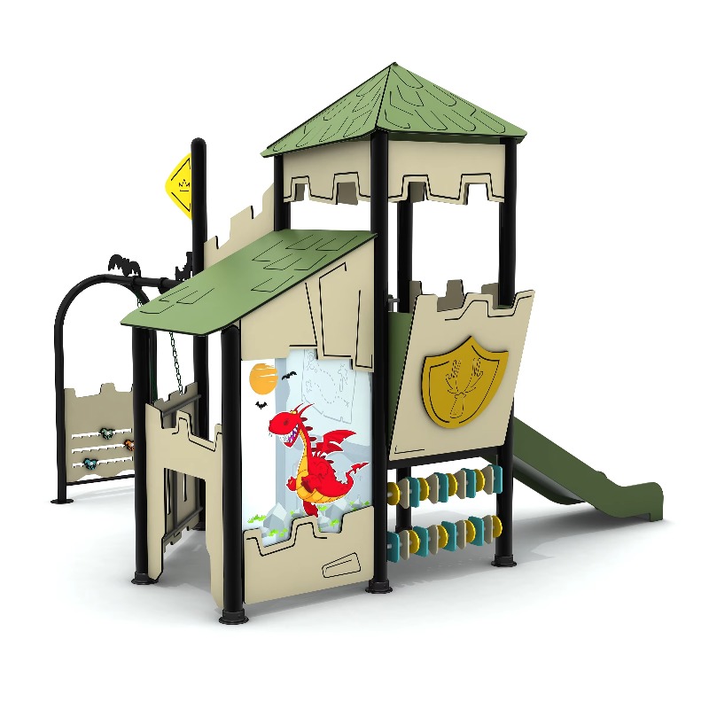 Kids Outdoor Wooden Playset - Houten buitenspeelset met stalen speelhuisje, geschikt