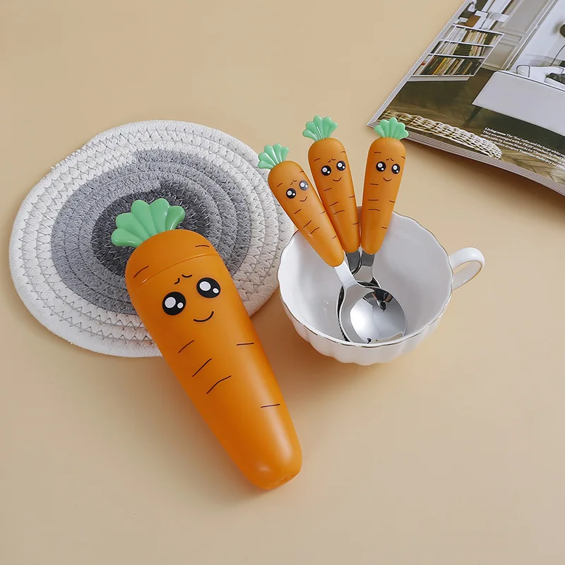 Kids Outdoor Kitchen Set - Roestvrijstalen Wortelen Servieset Cartoon Lepelvork Bestek