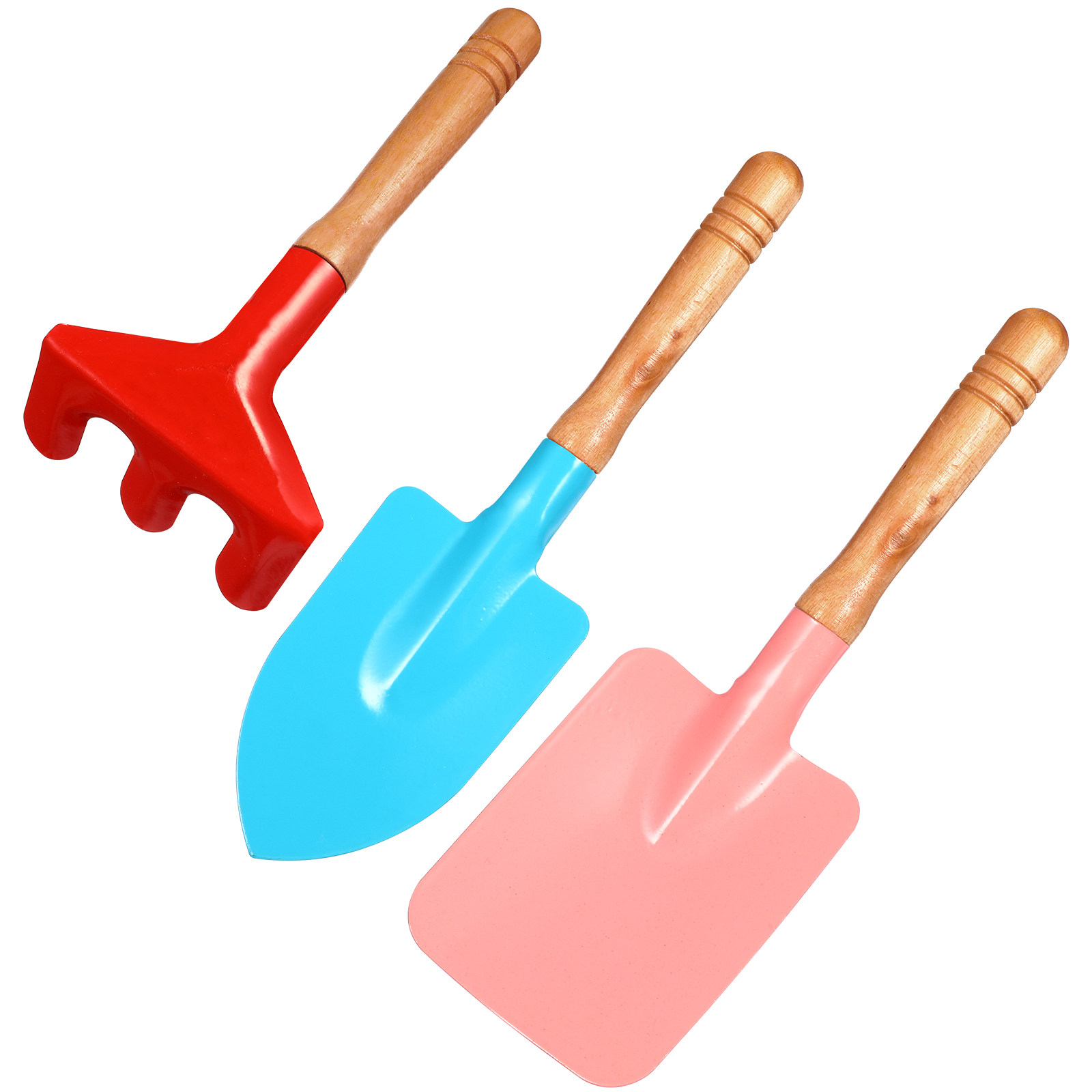 Kids Outdoor Wooden Playset - 3-delige kinder strandset met metalen tuingereedschap,