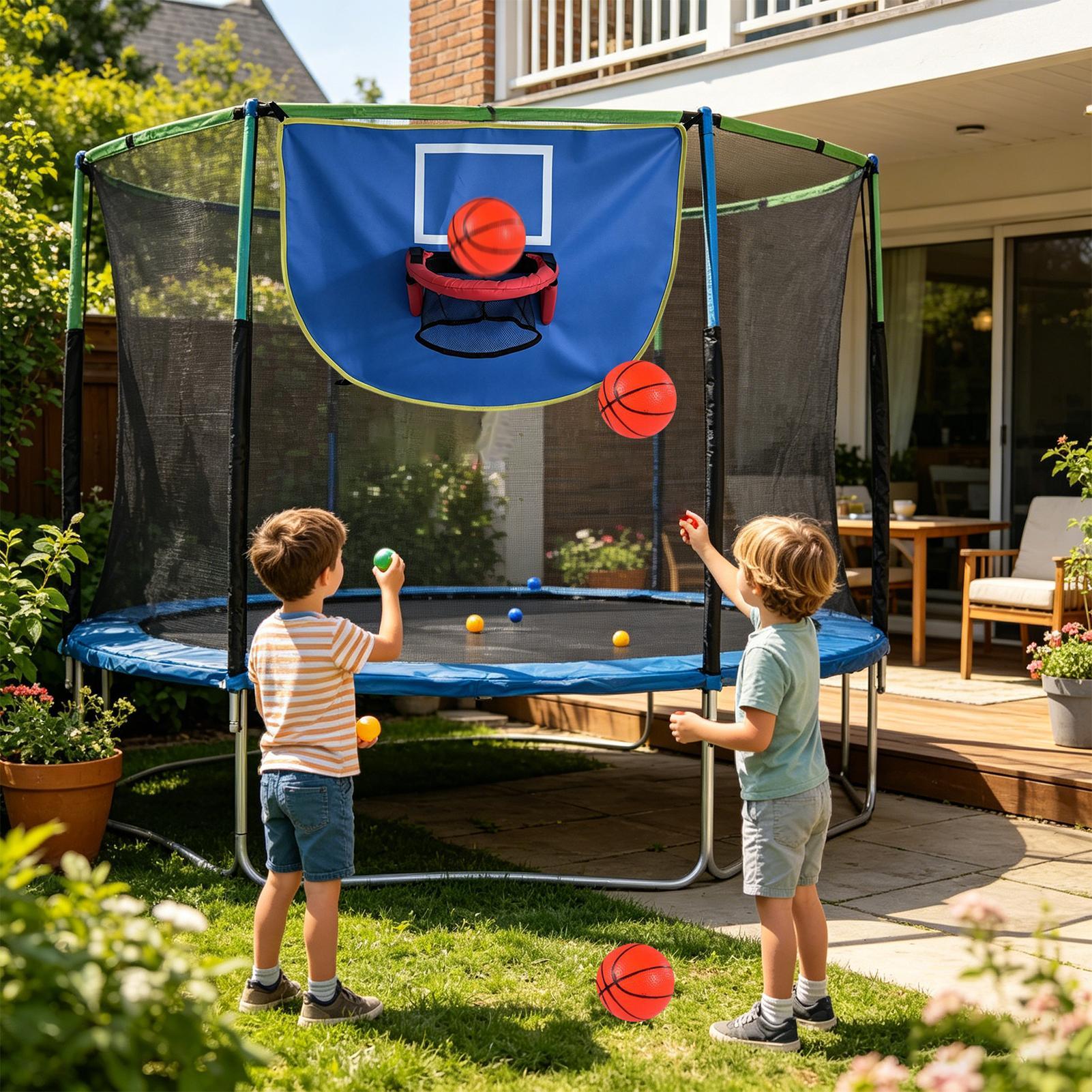 Kids Indoor Outdoor Trampoline - Trampolinebasketbalring met pomp & 3 ballen,
