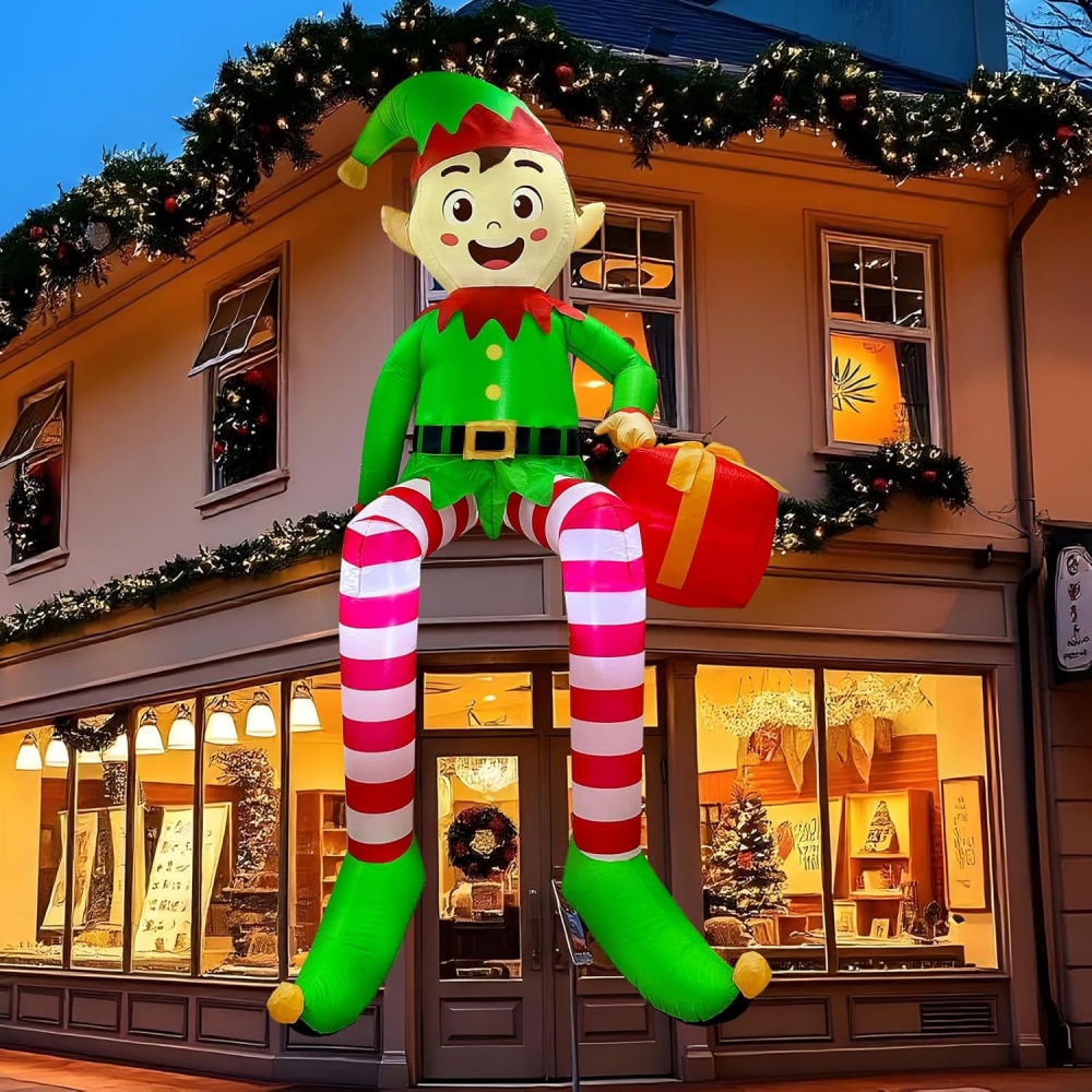Kids Outdoor Garden Toys - 8FT Kerst Opblaasbaar Zitten Elf Decoratie