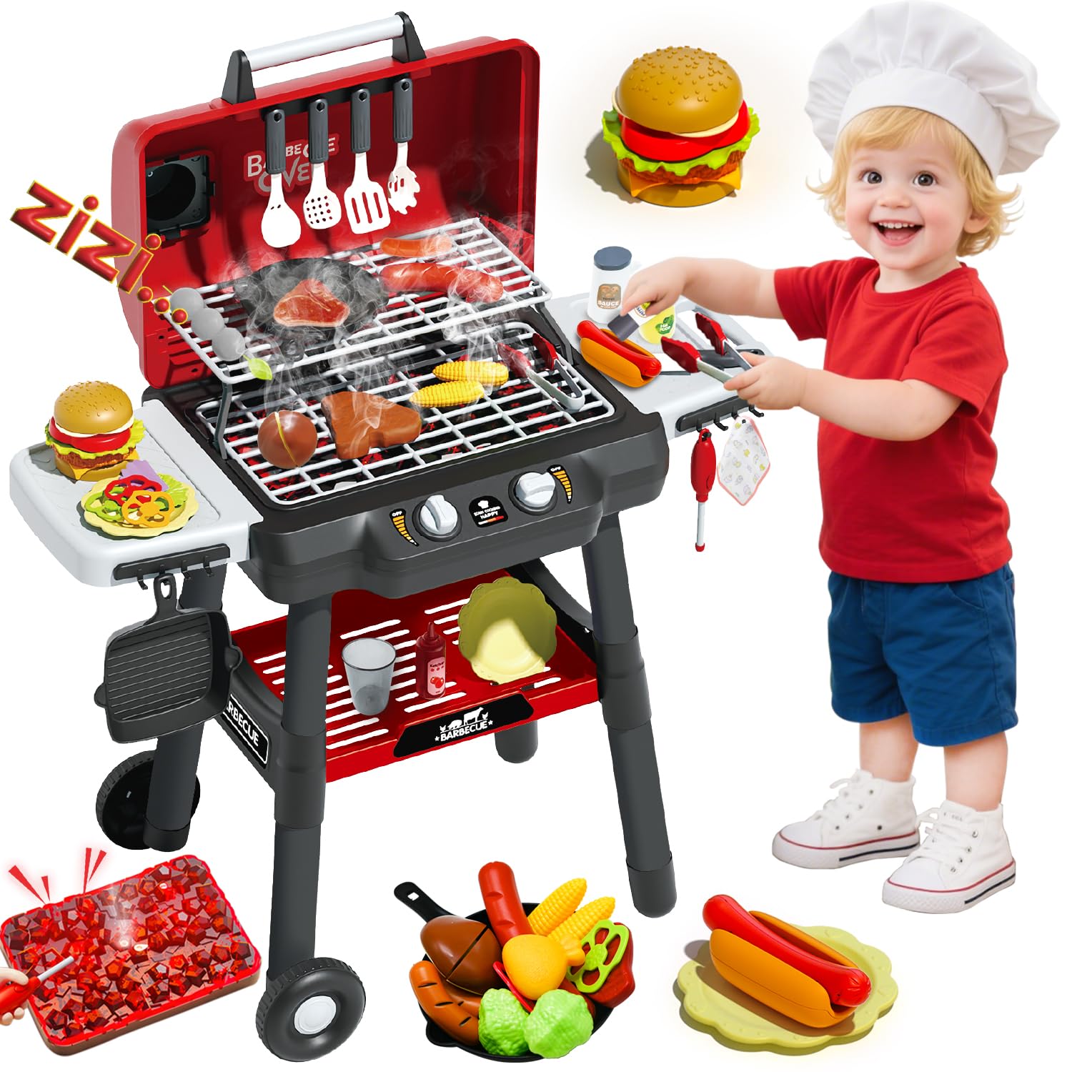 Kids Outdoor Bbq - Kid Toy Grill, BBQ-grillspeelset met licht
