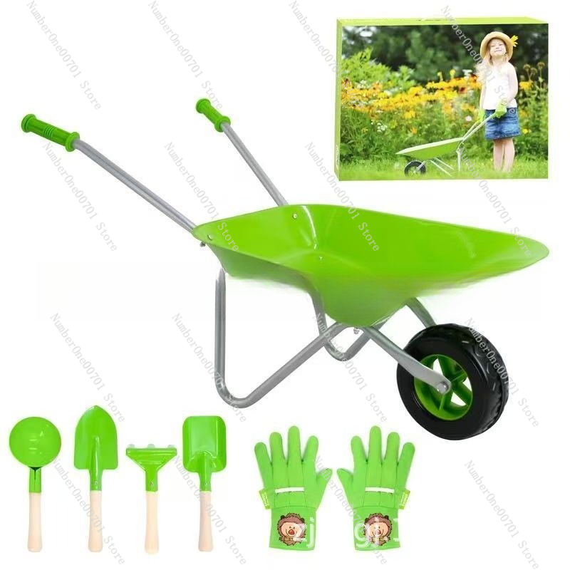 Kids Outdoor Garden Toys - Kinderbuitenwielkar, groene tuin speelset voor evenwichts-