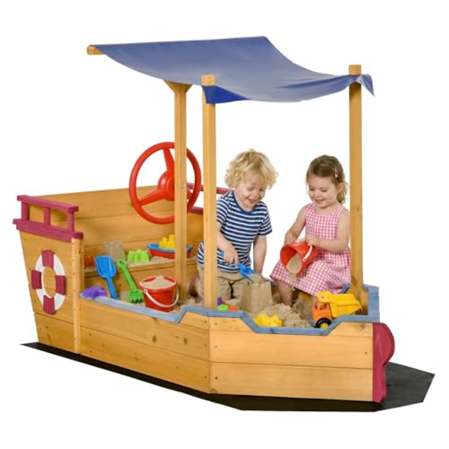 Kids Outdoor Bench - Buitenspeelgoed houten kindersandbak schipvormig zandbootje in