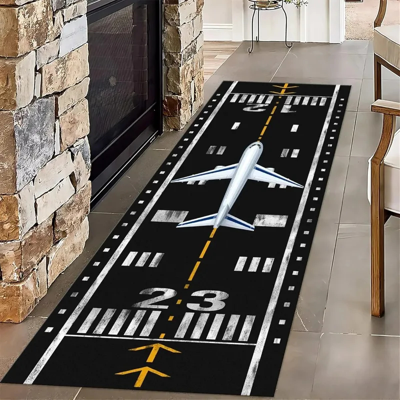 Kids Outdoor Mat Waterproof - VIKAMA vliegveldprint loopmat, antislip zwarte luchthavenvloermat