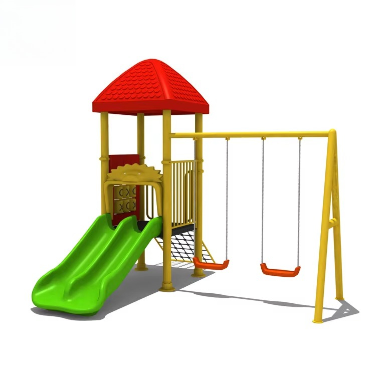 Kids Outdoor Swing Set With Slide - Stalen speeltoestellen, composiet schommels, plastic glijbaanset,