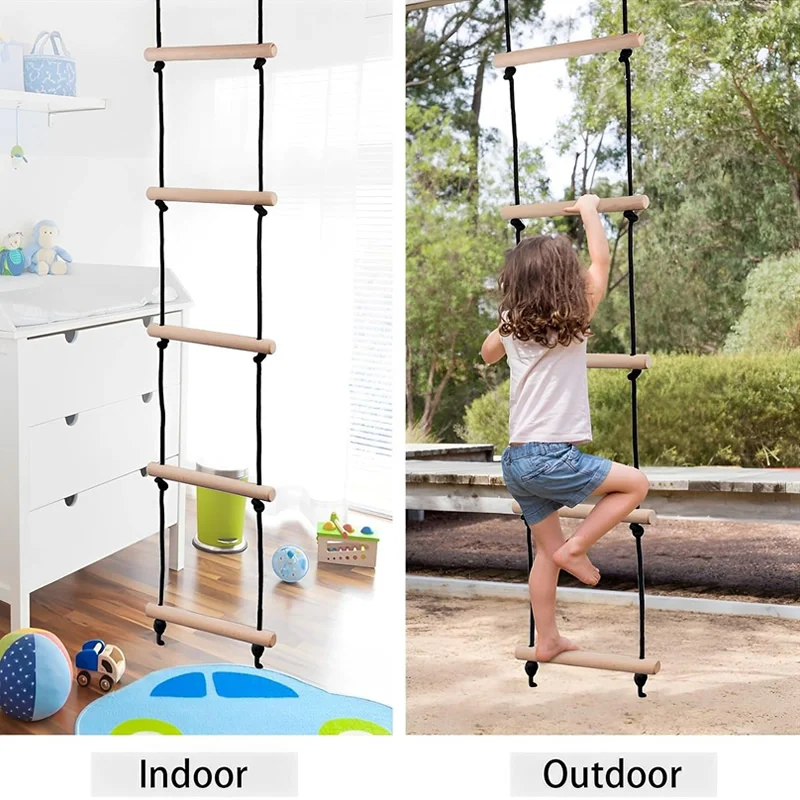 Kids Outdoor Wooden Playset - Klimtouwladder voor kinderen, houten schommel, binnen-