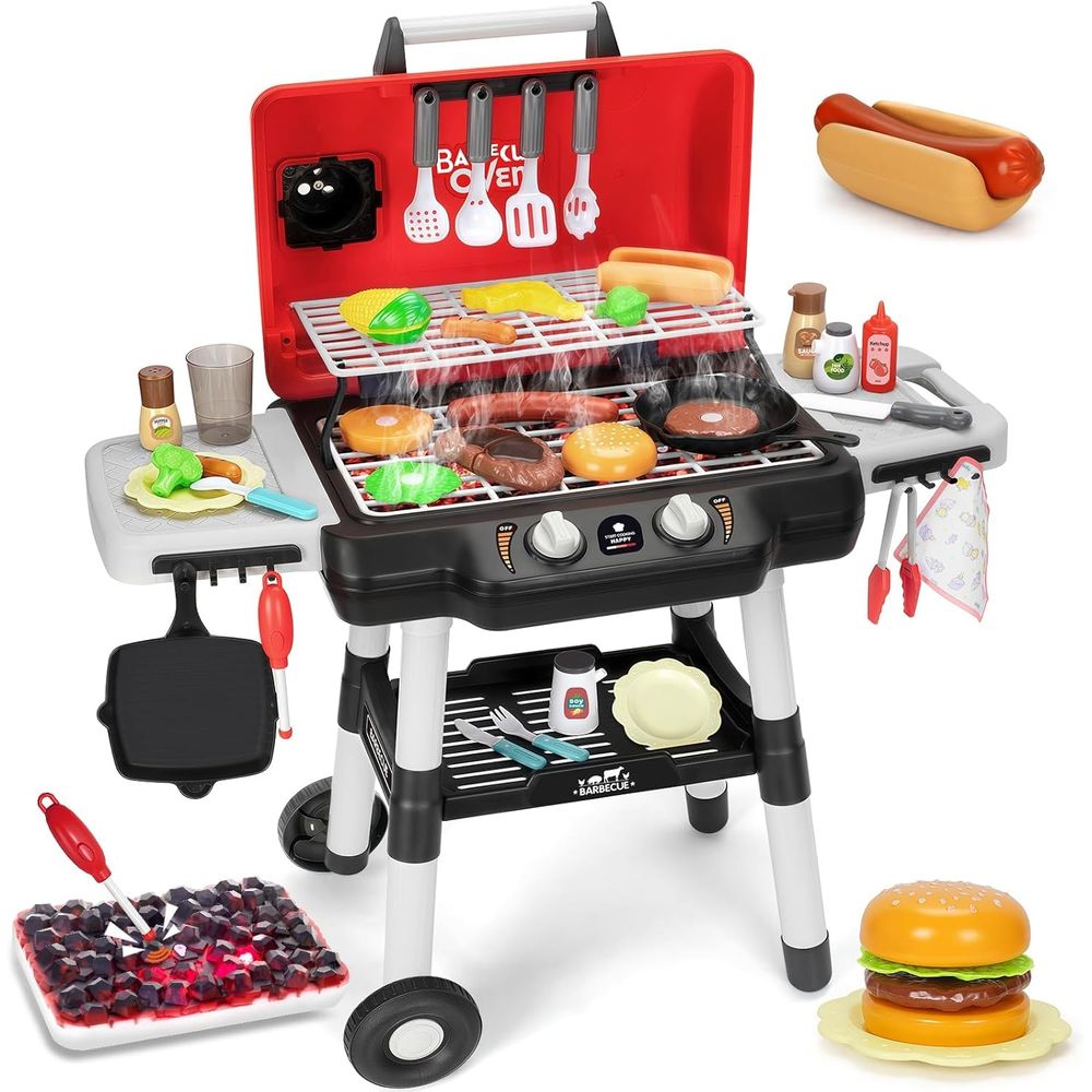 Kids Outdoor Bbq - Speelkeukenspeelgoed voor kinderen, BBQ-grillspeelset met rookgeluid
