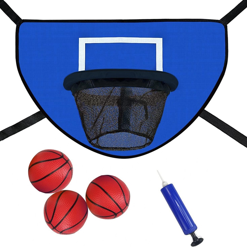 Kids Indoor Outdoor Trampoline - Trampoline basketbalringkit met pomp en minibal,