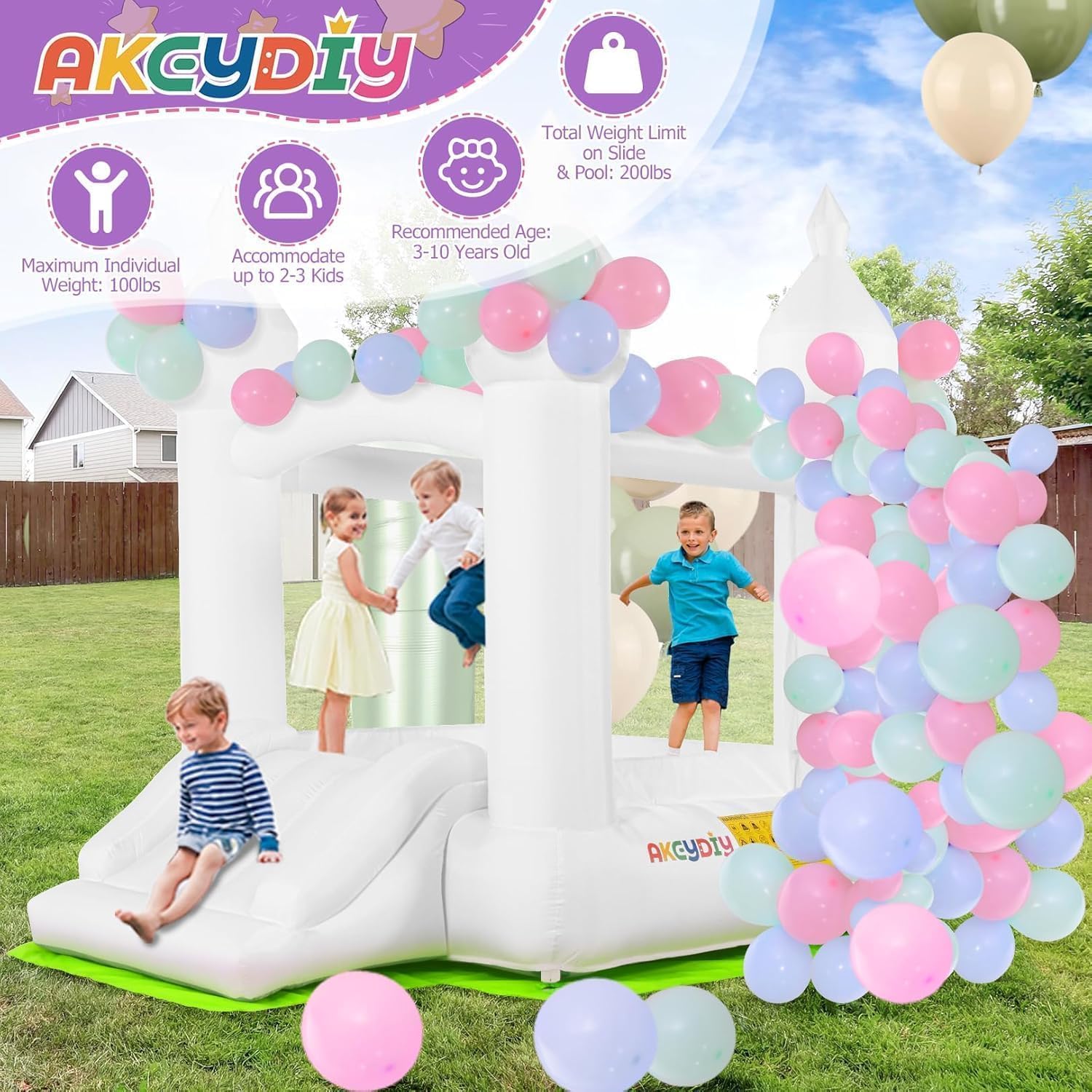 Witte springkasteel binnen en  - Kids Outdoor Bounce House recensie en prijs