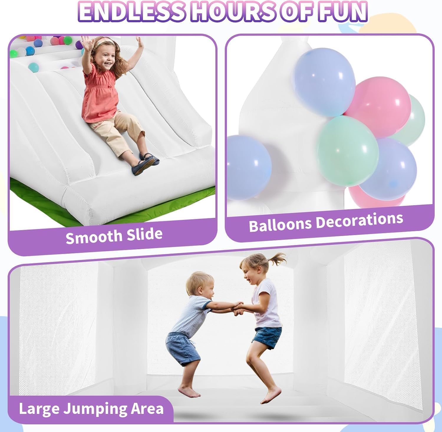 Witte springkasteel binnen en  - Kids Outdoor Bounce House recensie en prijs