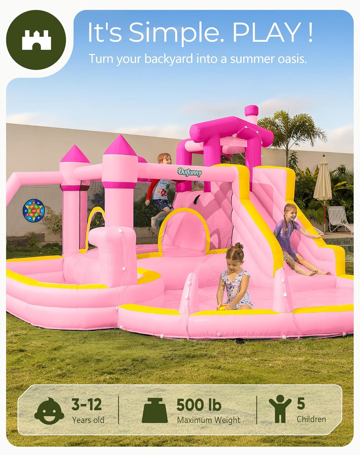 Roze opblaasbare waterglijbaan - Kids Outdoor Bounce House recensie en prijs