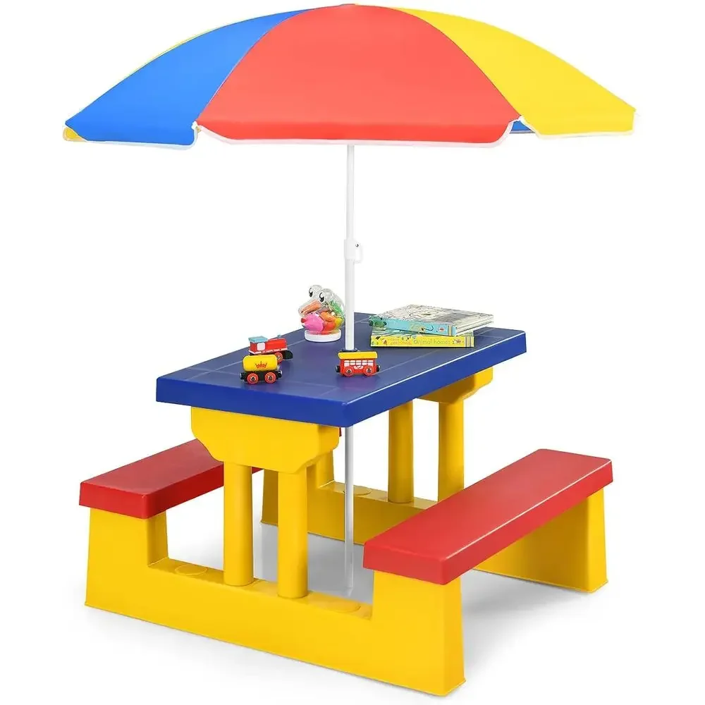Meerkleurige buitenpicknicktaf - Kids Outdoor Bench With Umbrella recensie en prijs
