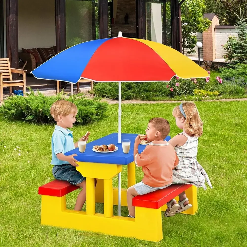 Meerkleurige buitenpicknicktaf - Kids Outdoor Bench With Umbrella recensie en prijs