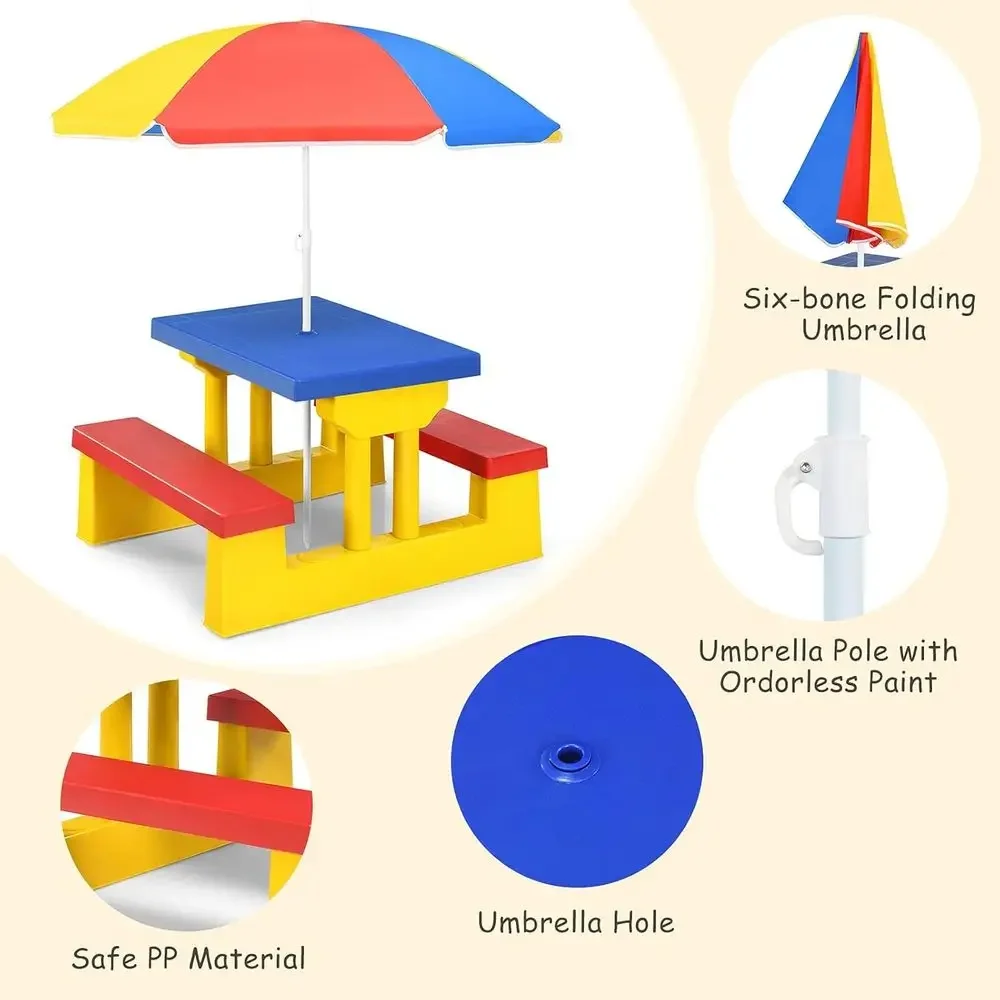 Meerkleurige buitenpicknicktaf - Kids Outdoor Bench With Umbrella recensie en prijs