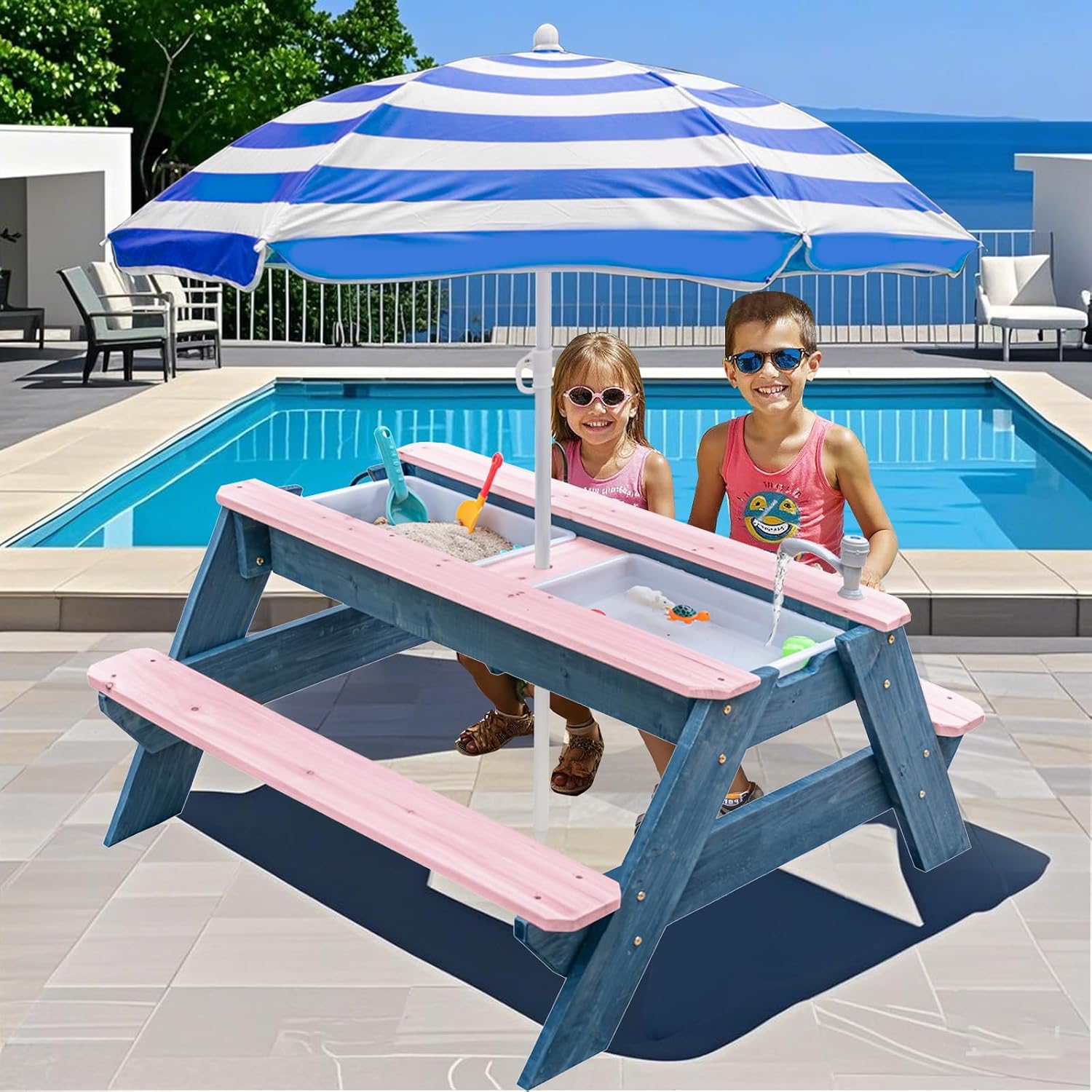 3-in-1 zand- en watertafel voo - Kids Outdoor Bench With Umbrella recensie en prijs
