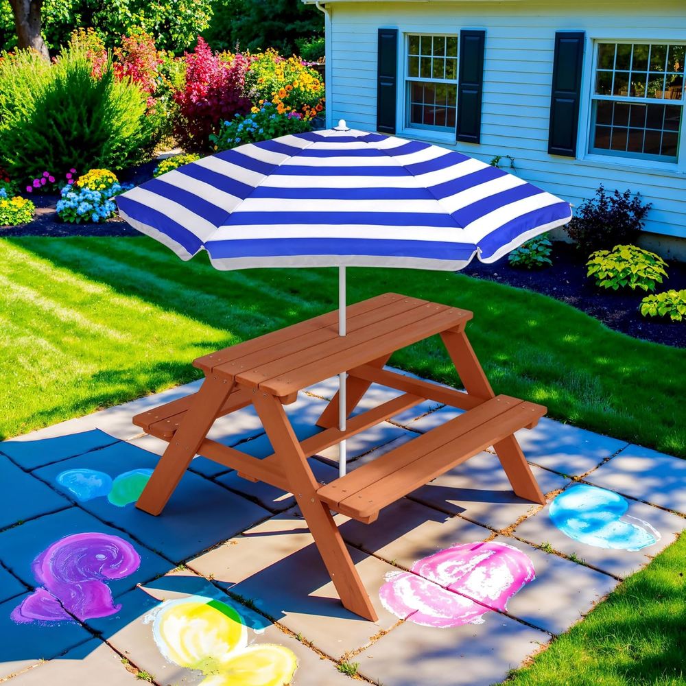 Houten kinderpicknicktafel met - Kids Outdoor Bench With Umbrella recensie en prijs