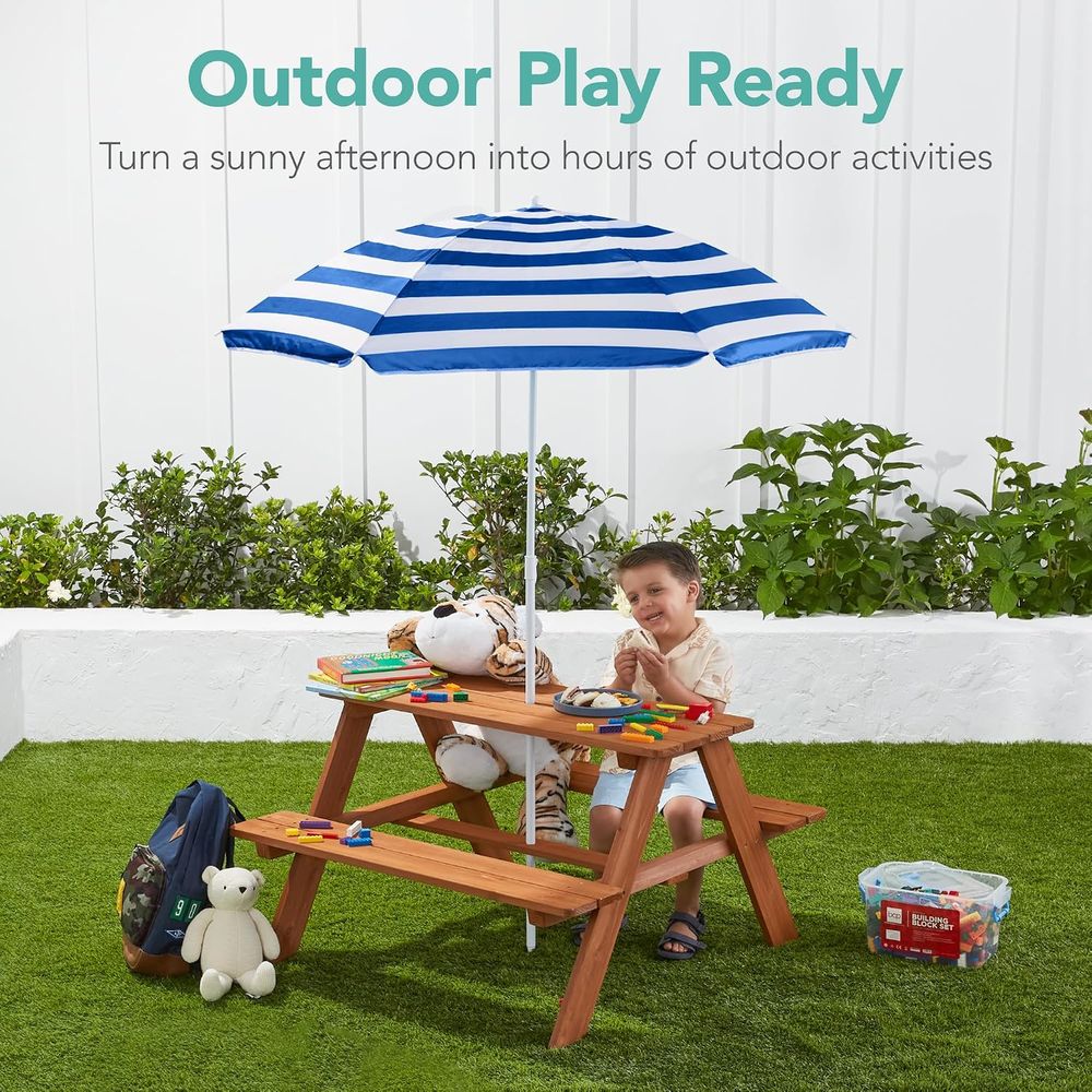 Houten kinderpicknicktafel met - Kids Outdoor Bench With Umbrella recensie en prijs