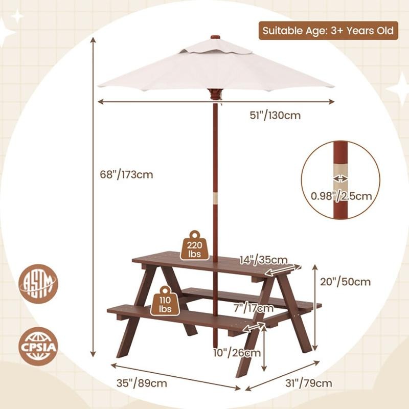 Buiten picknicktafelset voor 4 - Kids Outdoor Bench With Umbrella recensie en prijs