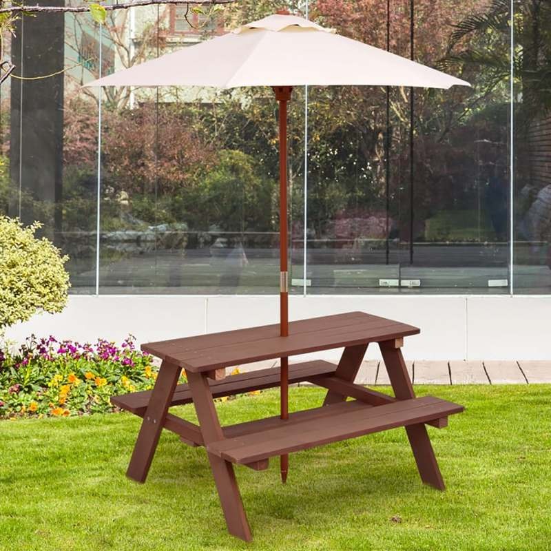 Buiten picknicktafelset voor 4 - Kids Outdoor Bench With Umbrella recensie en prijs