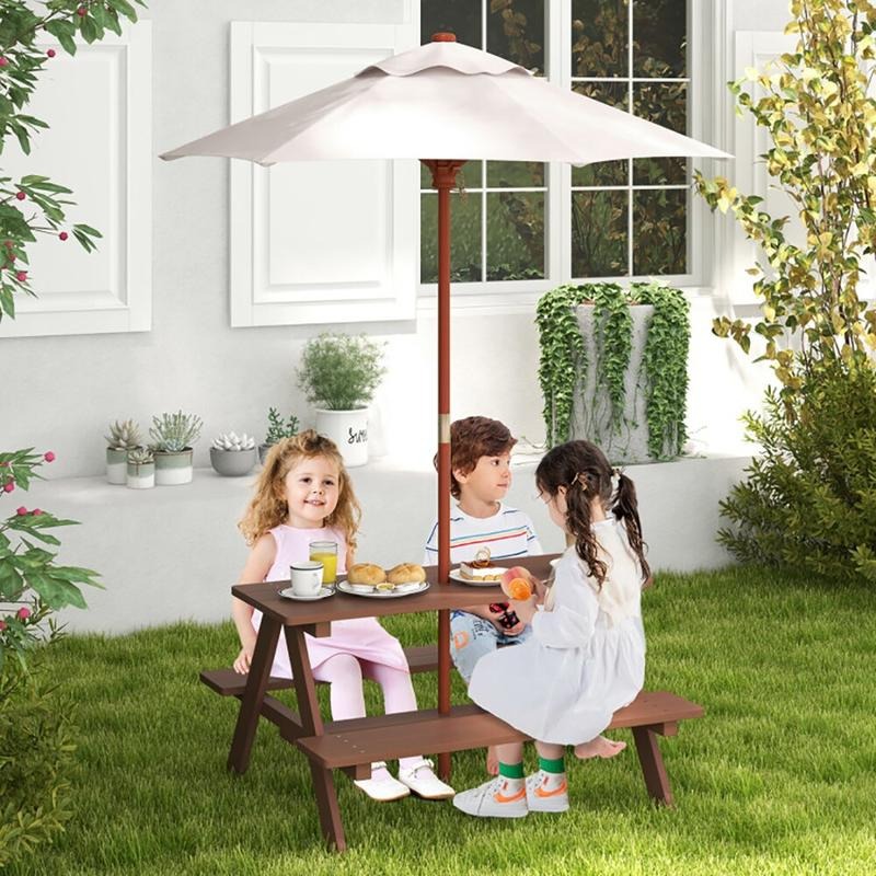 Buiten picknicktafelset voor 4 - Kids Outdoor Bench With Umbrella recensie en prijs