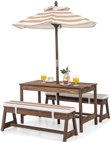 Kinderpicknicktafel, houten ta - Kids Outdoor Bench With Umbrella recensie en prijs
