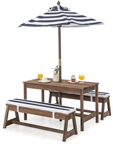 Kinderpicknicktafel, houten ta - Kids Outdoor Bench With Umbrella recensie en prijs