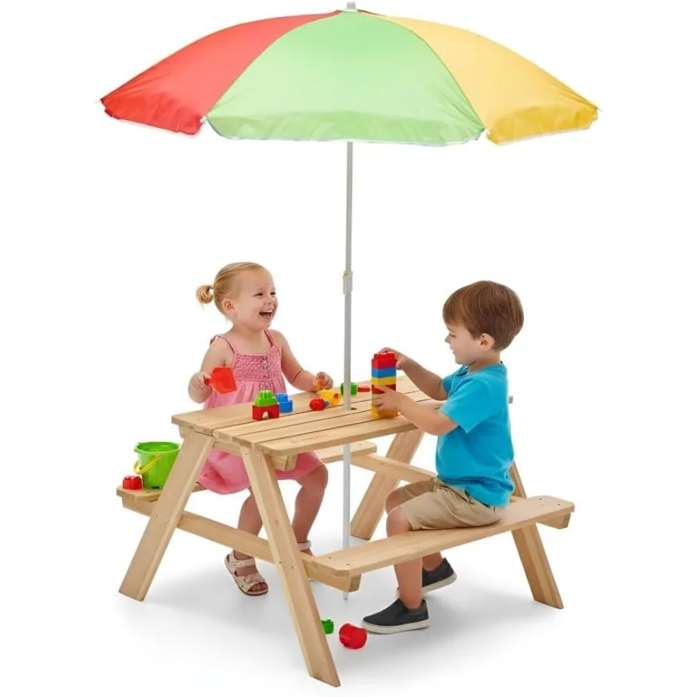 Houten kinderpicknicktafel, bu - Kids Outdoor Bench With Umbrella recensie en prijs