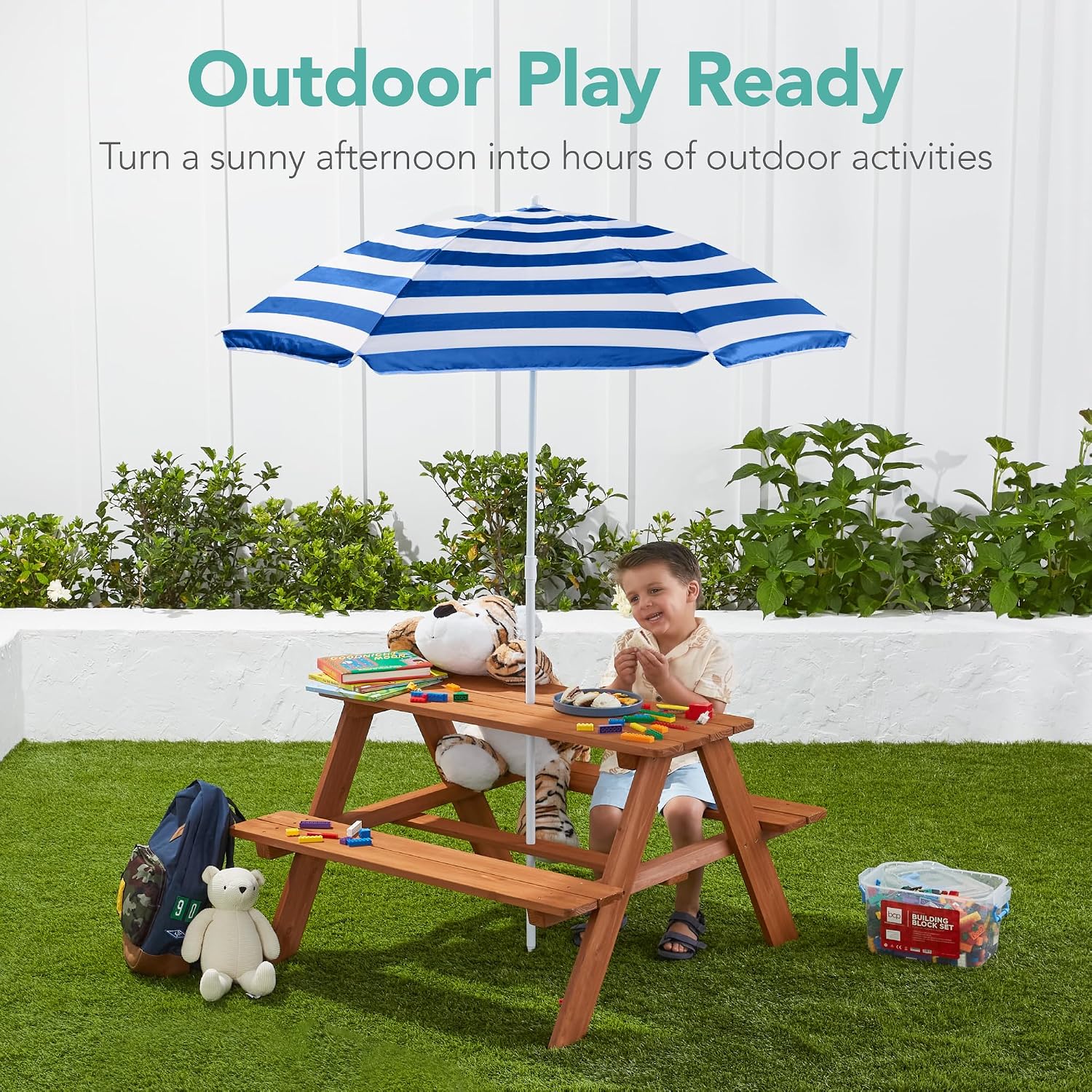 Houten kinderpicknicktafel met - Kids Outdoor Bench With Umbrella recensie en prijs