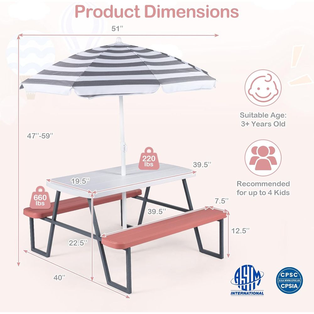 Picknicktafel voor kinderen, b - Kids Outdoor Bench With Umbrella recensie en prijs